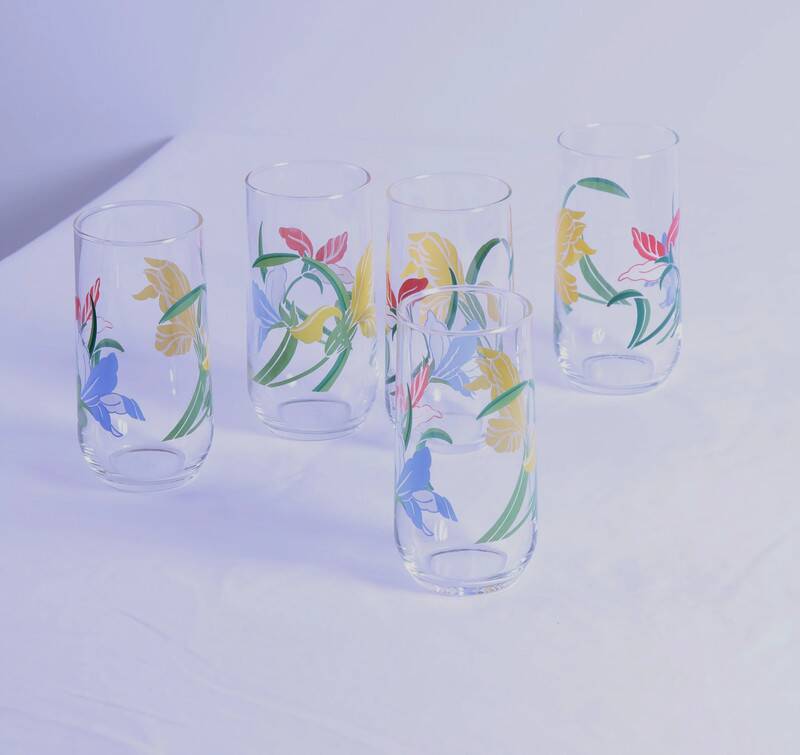Lot de 5 verres vintage fleurs