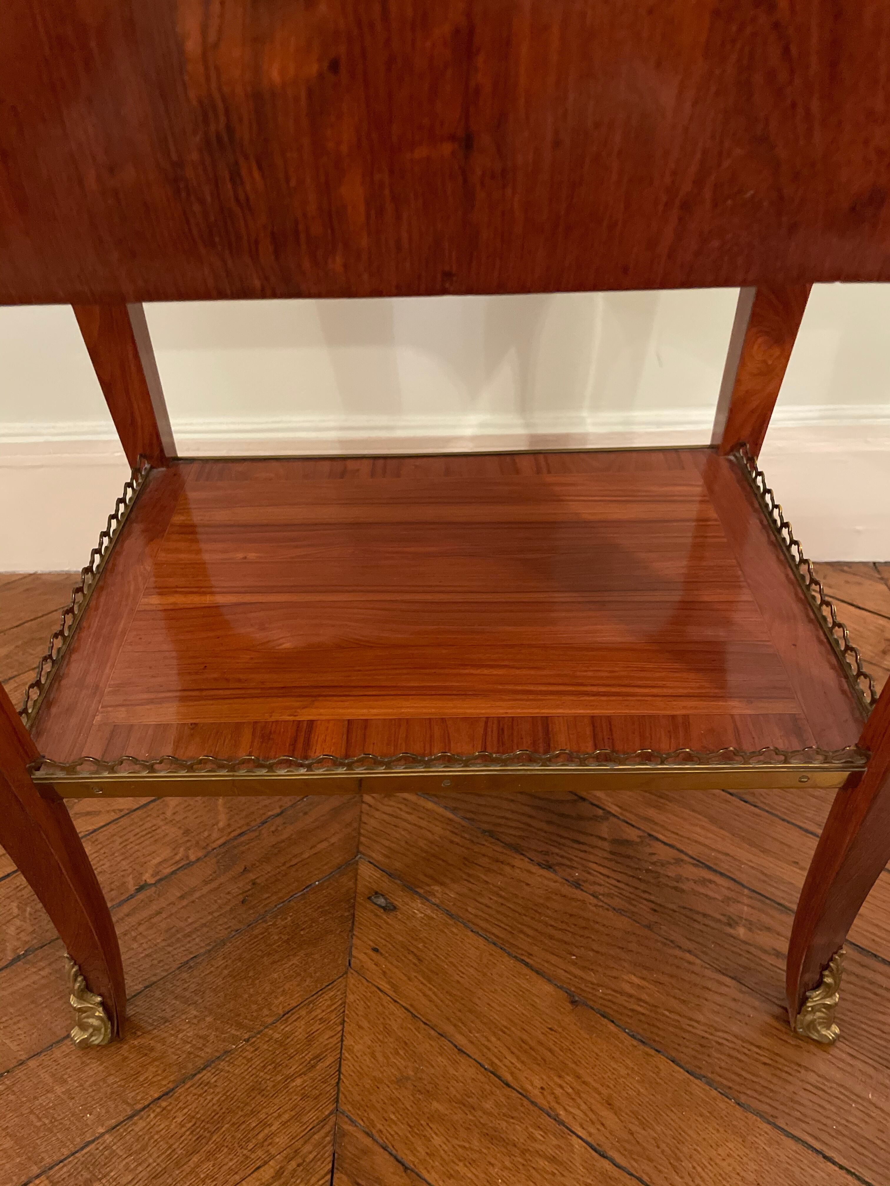 Bedside table of the 18th Louis XV period in marquetry and marble