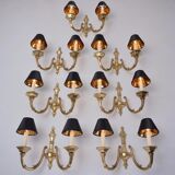 Pair brass wall lights sconces, twin arm, Neoclassical, 1950`s ca, English