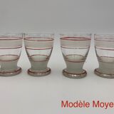 Service de 14 verres vintage, 3 tailles différentes, décors blanc et rouge - Années 1950