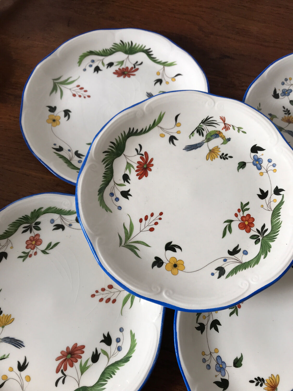 Lot dessert plates Birds of Pardadis Gien