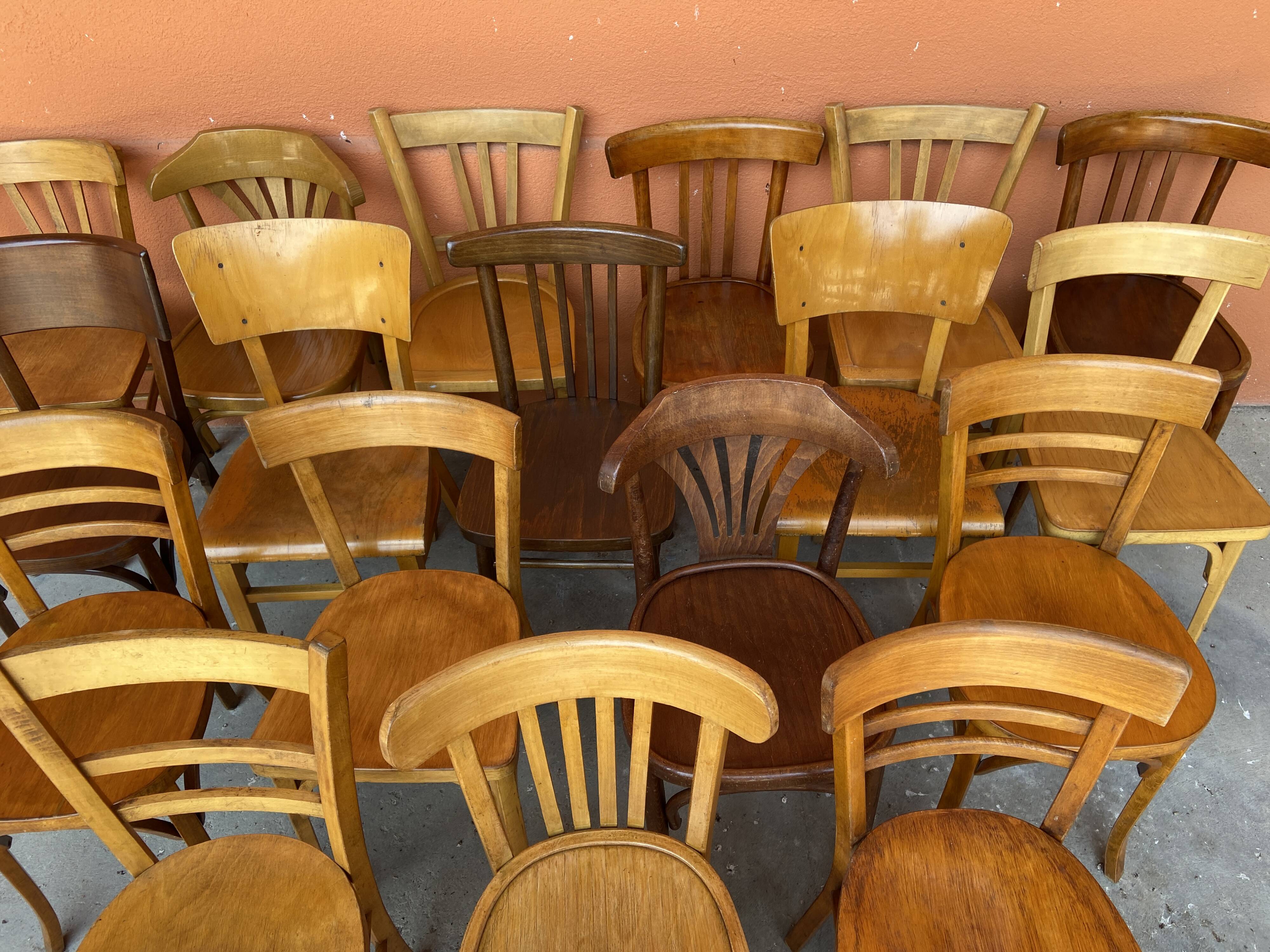 set of 20 mismatched bentwood vintage restaurant bistro chairs