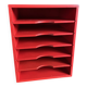 Vintage wooden magazine rack in red.