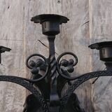 Pair of black wrought iron sconces - neo-Gothic style - from the 1950s