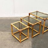 Nest of bamboo and glass tables in mid-century style, 1960s, set of 3.