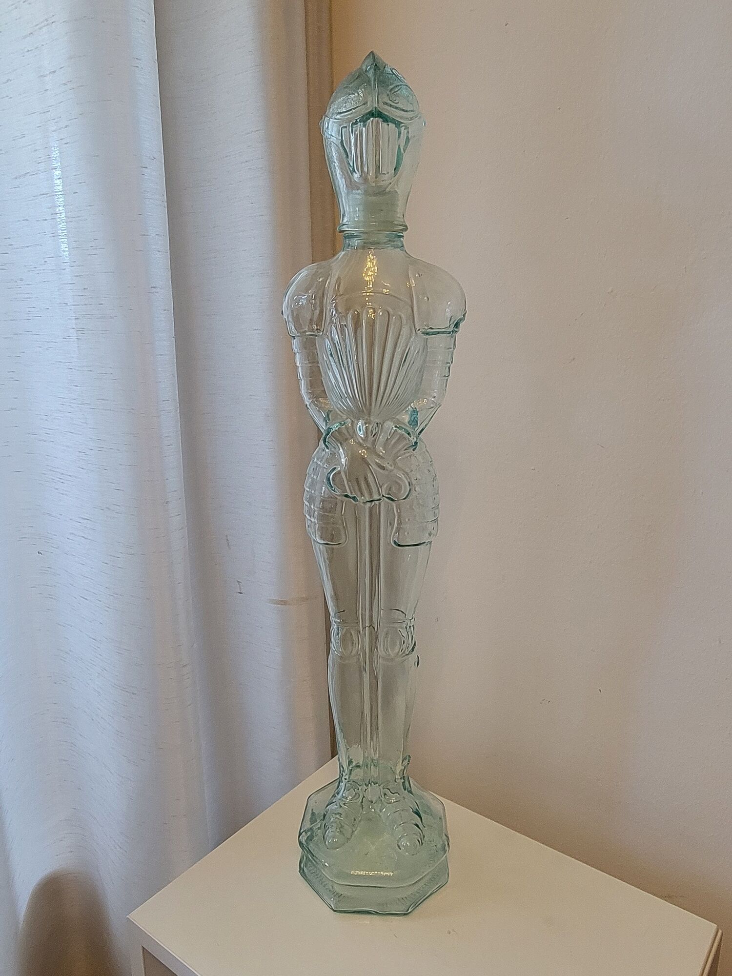 Glass medieval knight-shaped decanter bottle - vintage