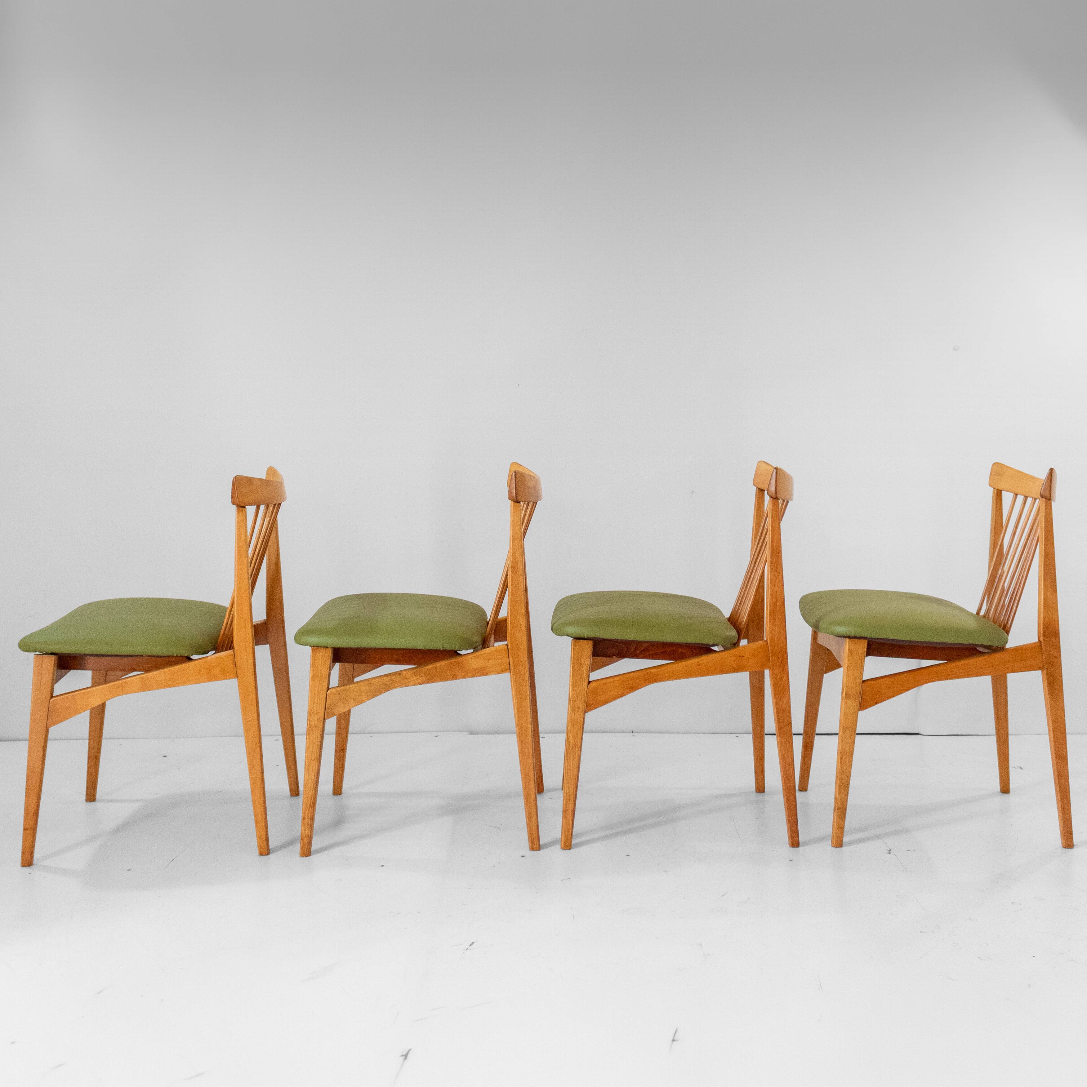 Four Mid-Century Modern Italian Wood Dining Chairs in the Style of Ico Pari