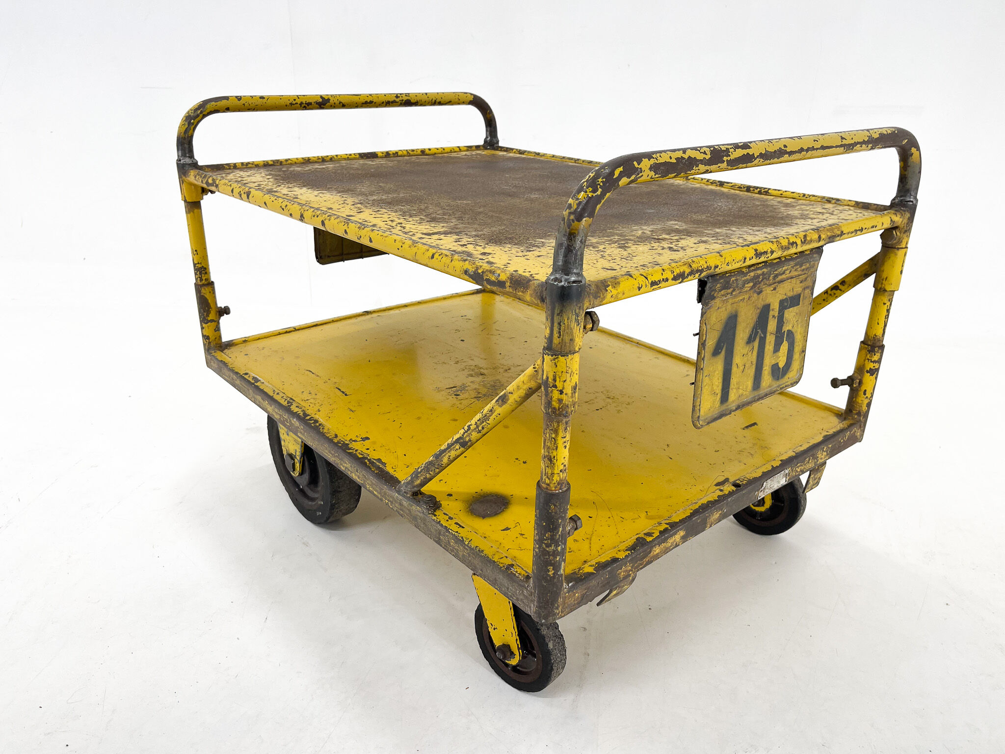 Vintage industrial coffee or side table on wheels