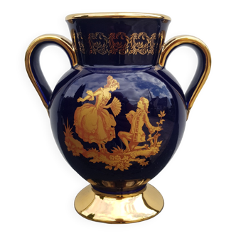 Vase bleu et or porcelaine de Limoges