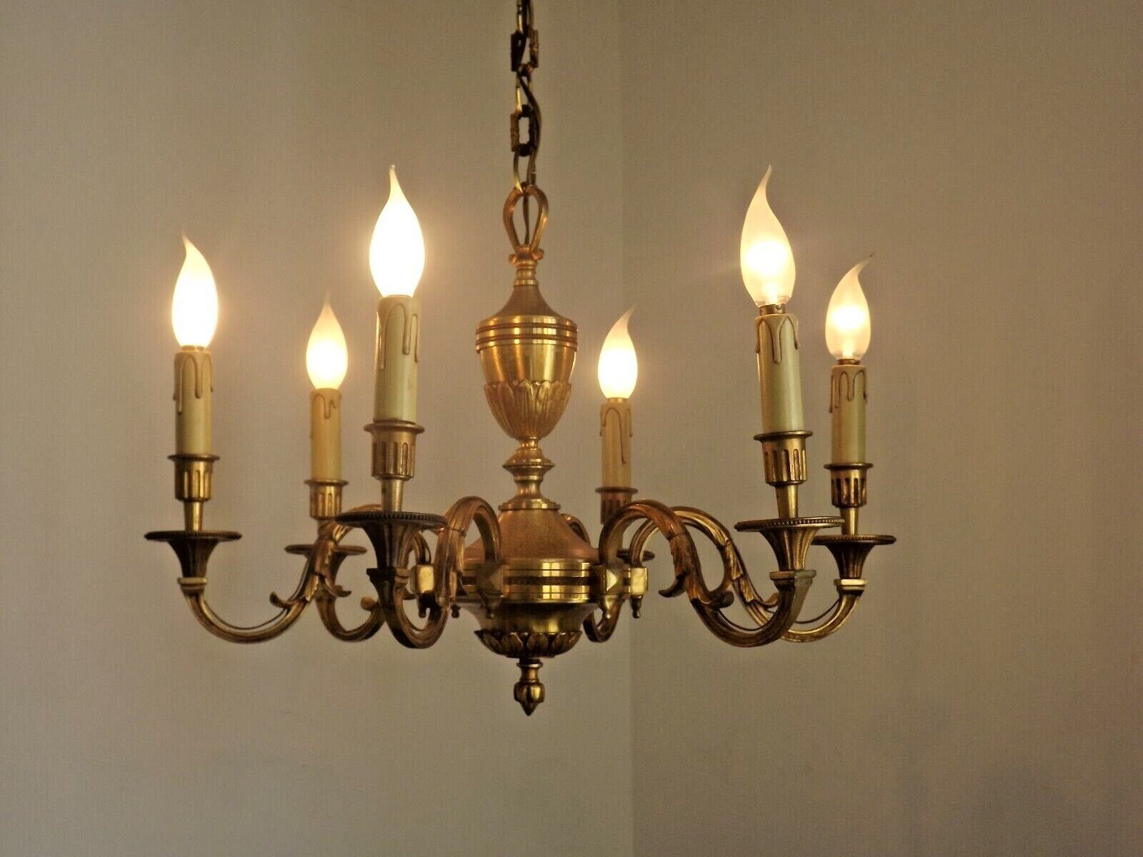 French art nouveau bronze empire style 6 lights chandelier