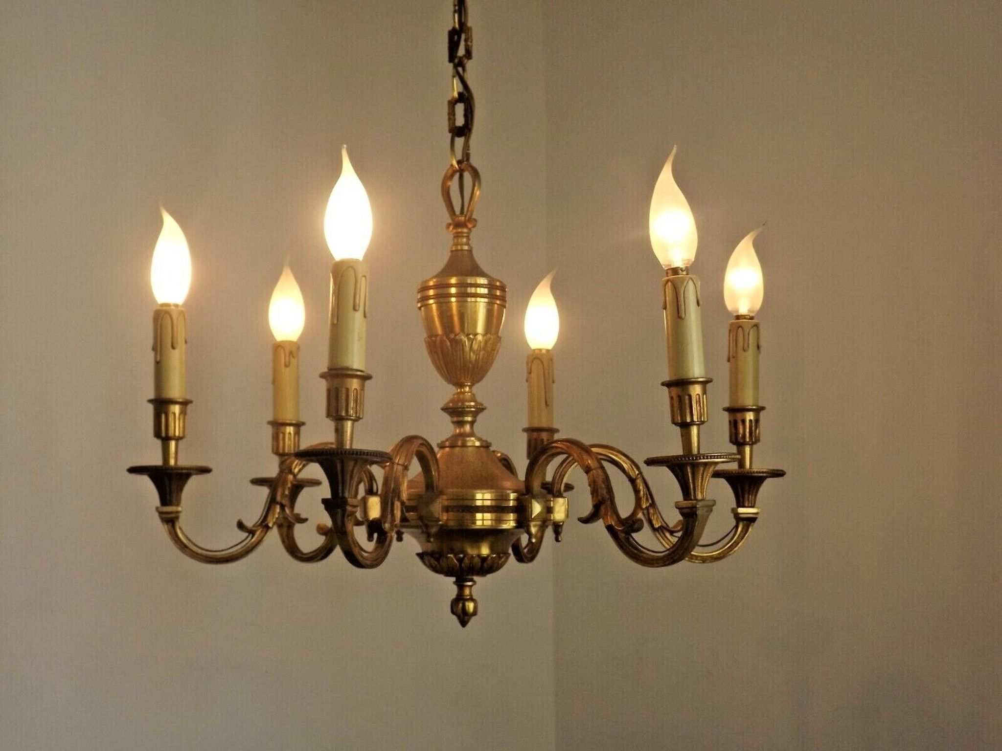 French art nouveau bronze empire style 6 lights chandelier
