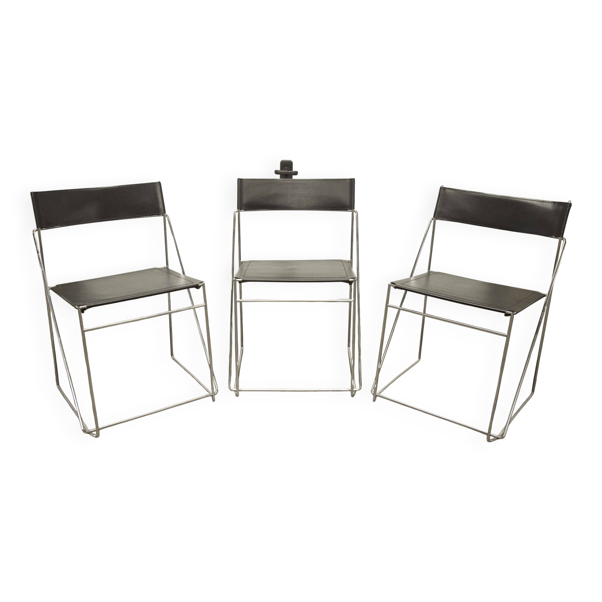 Set of 3 minimalist X line chairs by Niels Jorgen Haugesen for Hybodan