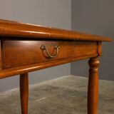 Upholstered damask table and 4 cherry chairs from the 80s