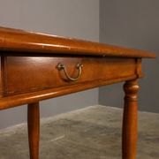 Upholstered damask table and 4 cherry chairs from the 80s