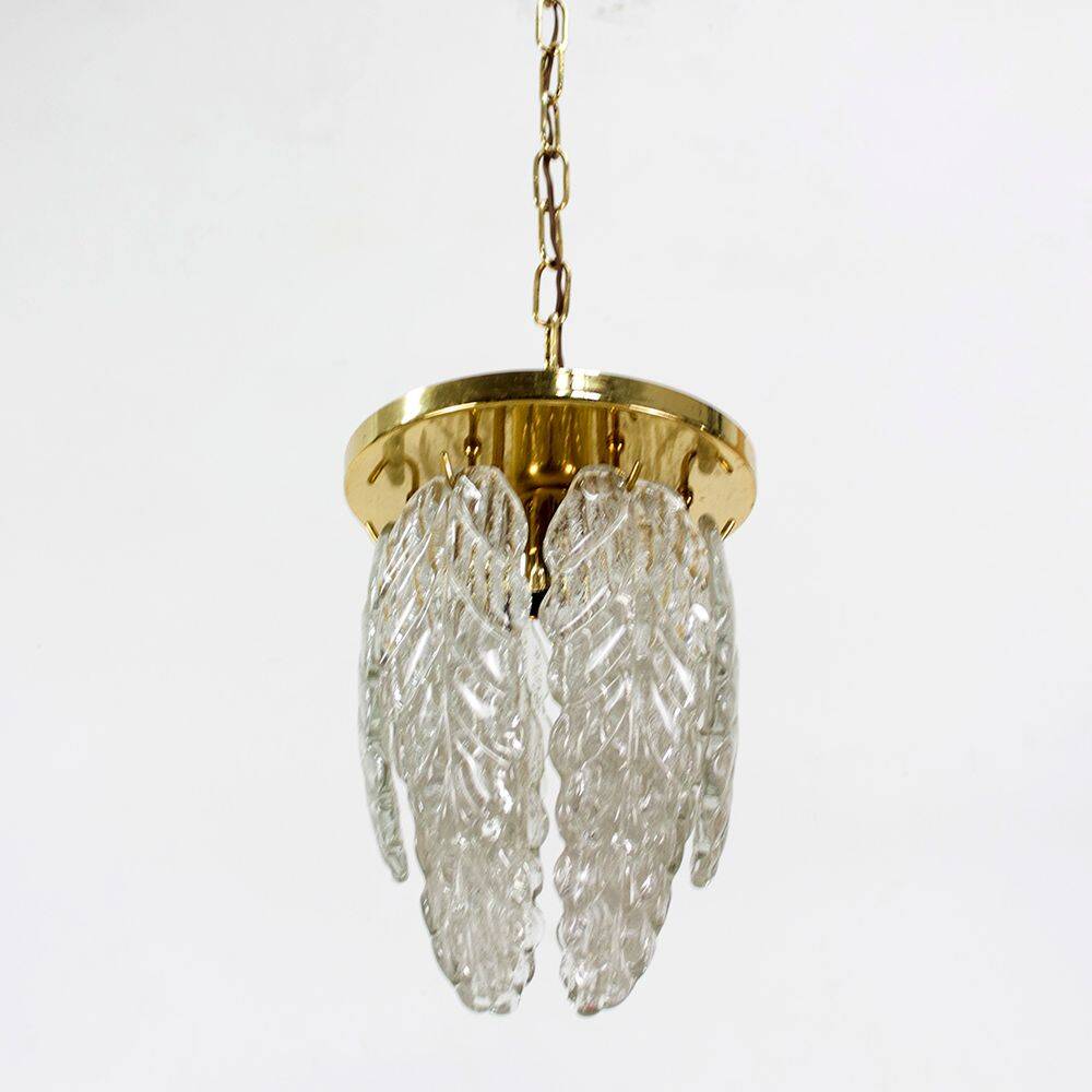 Italian Brass and Murano Glass Ceiling Lamp, 1970s