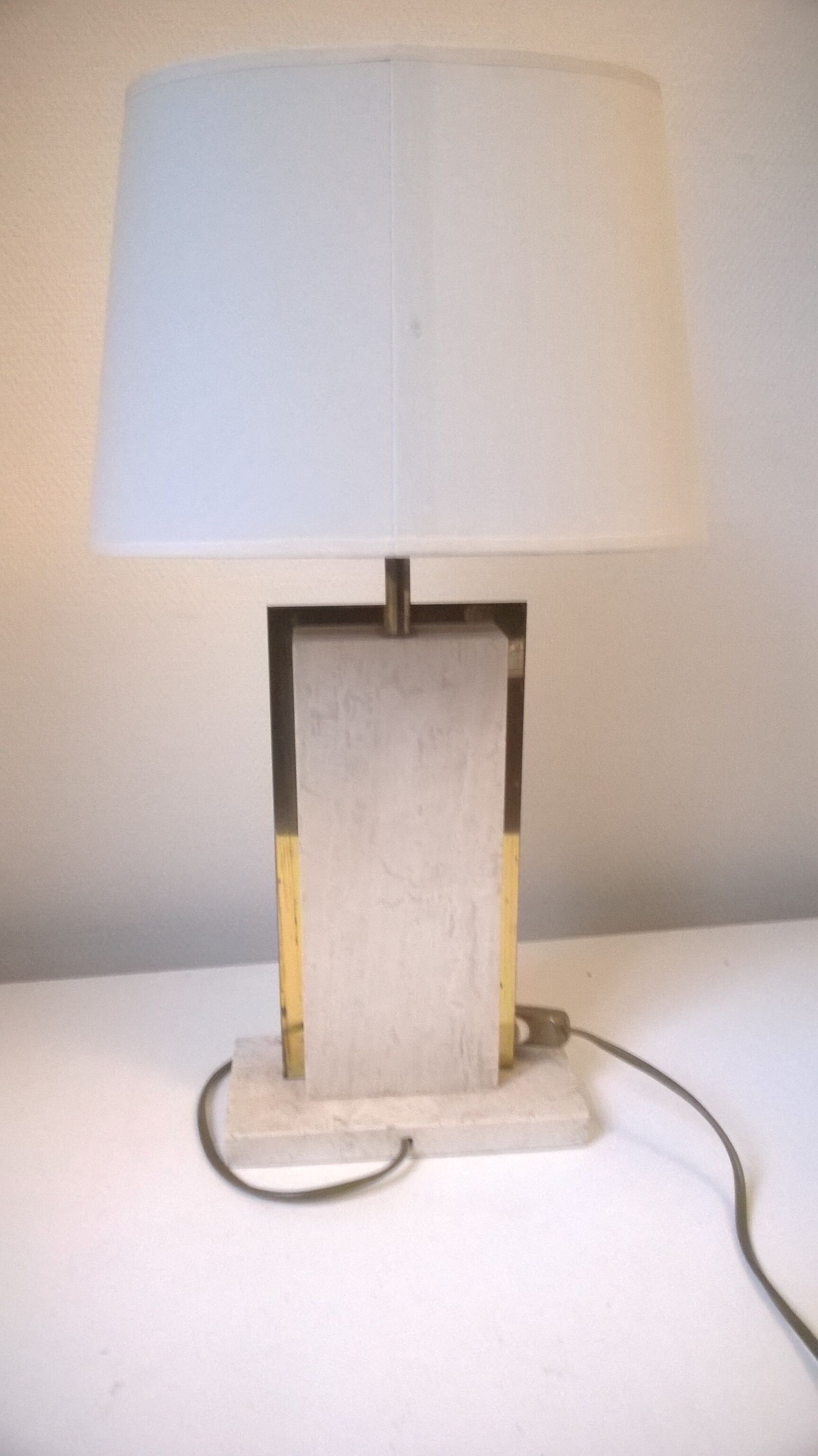 Travertine and gilded brass table lamp by Camille Breesch Belgium 1970