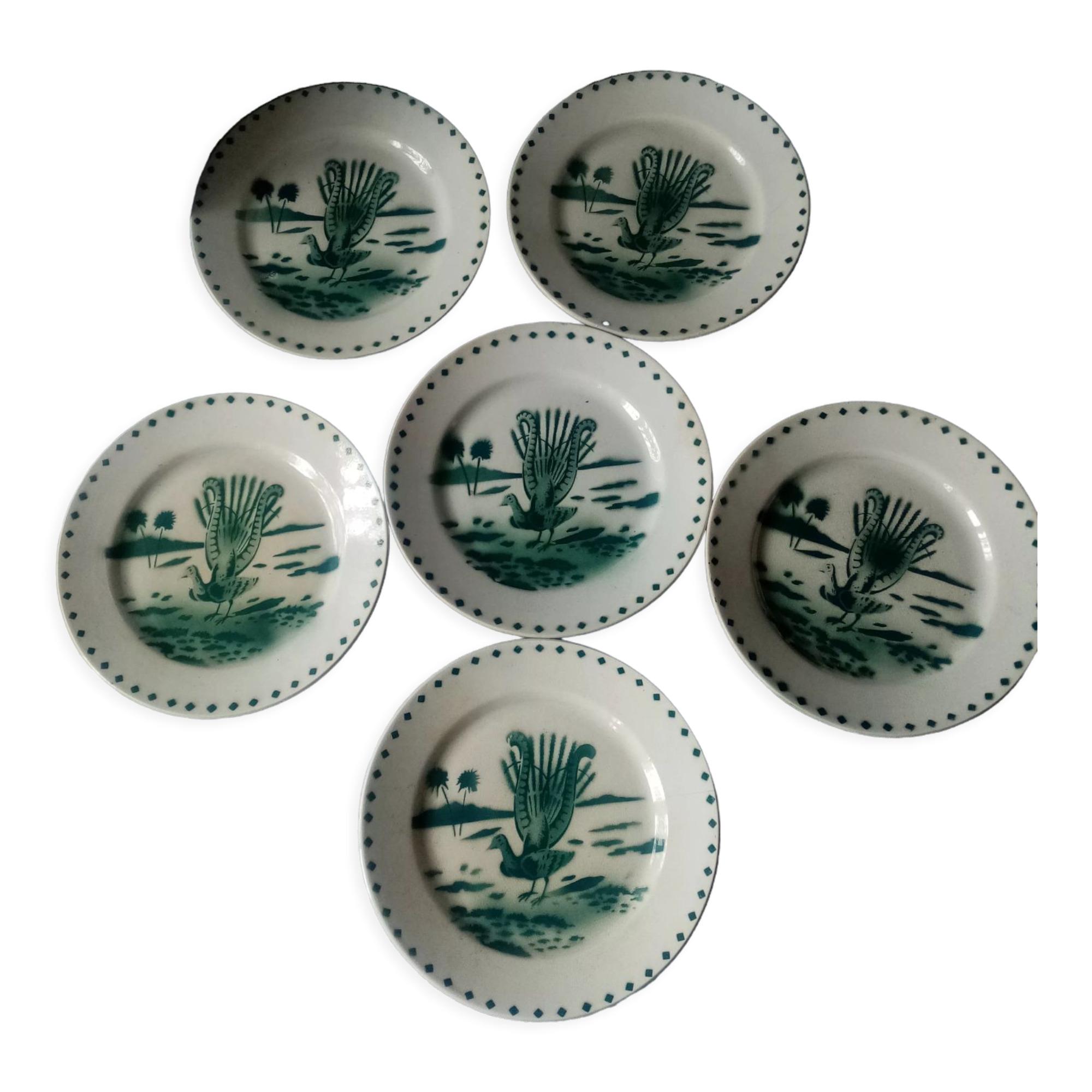 Series of 6 flat plates a decor d4bird of paradise pexonne fp