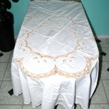 Vintage round tablecloth in embroidered and openwork cotton 160x160cm *M3*