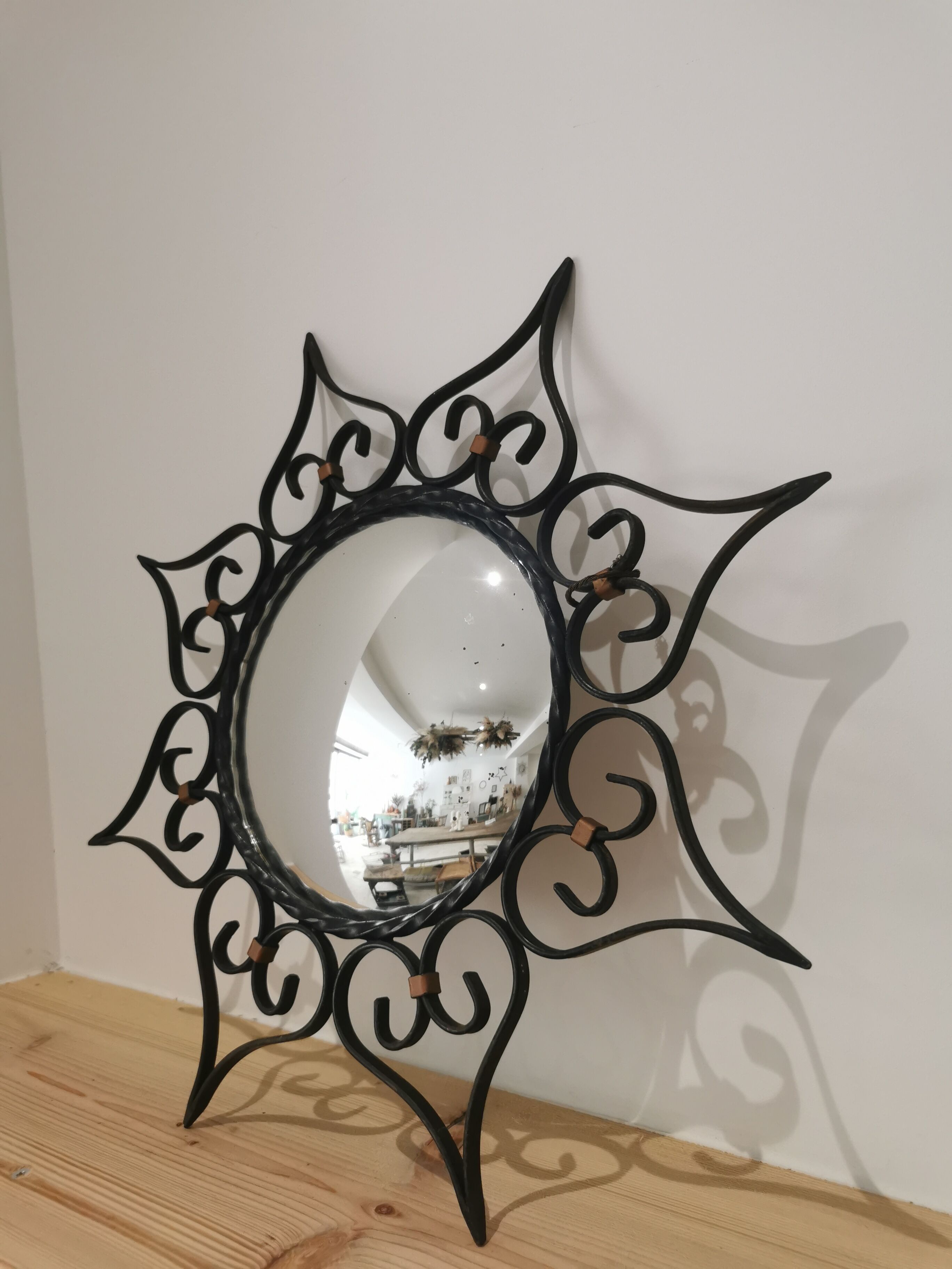 Witch mirror wrought iron and vintage brass