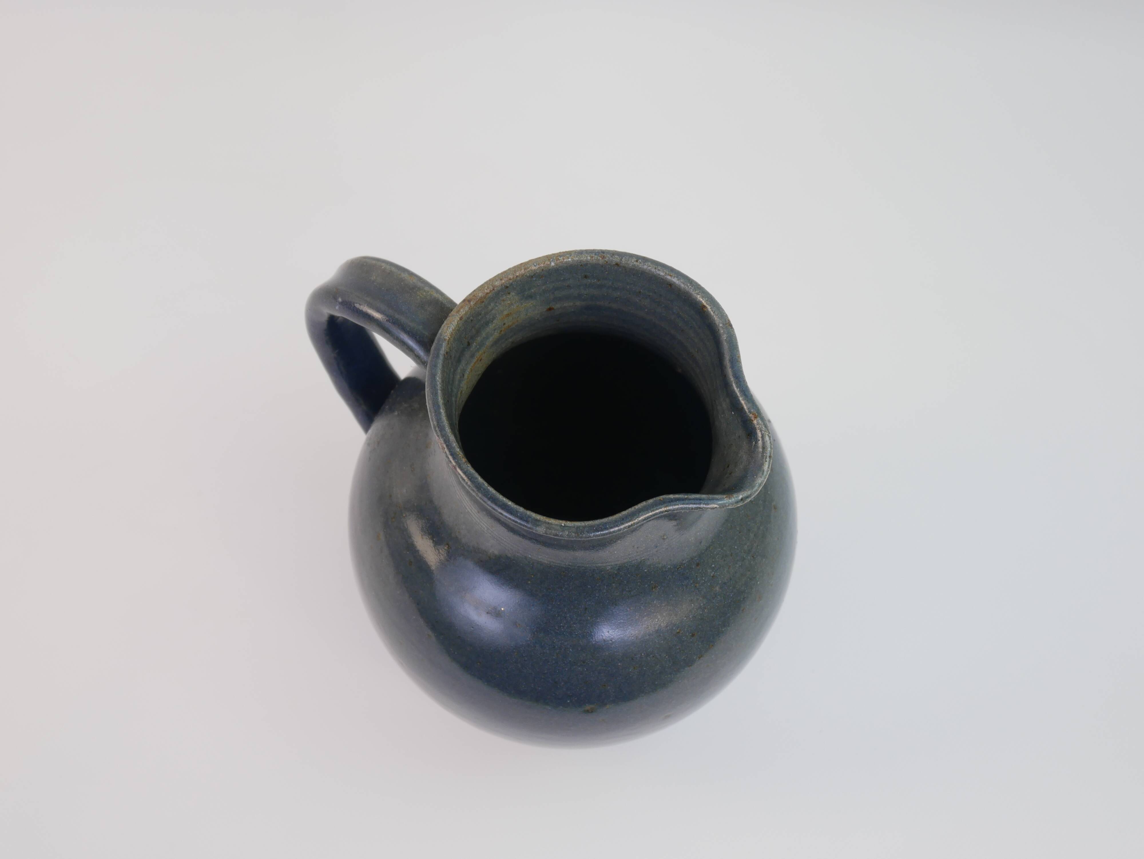 Large blue glazed stoneware pitcher Le Rivet France