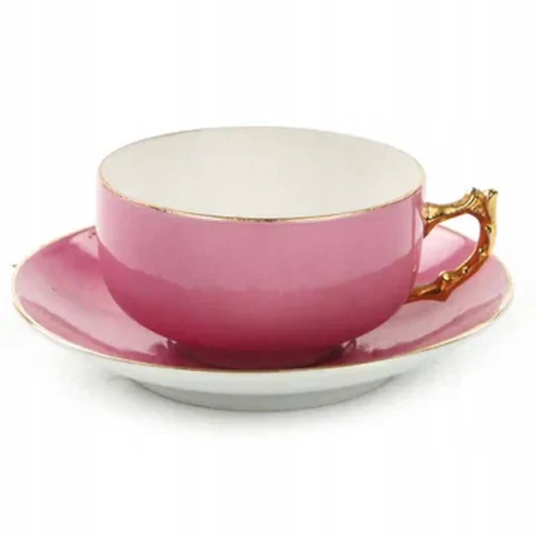 Tasse Art Déco avec soucoupe, porcelaine rose, Tchécoslovaquie, années 1950