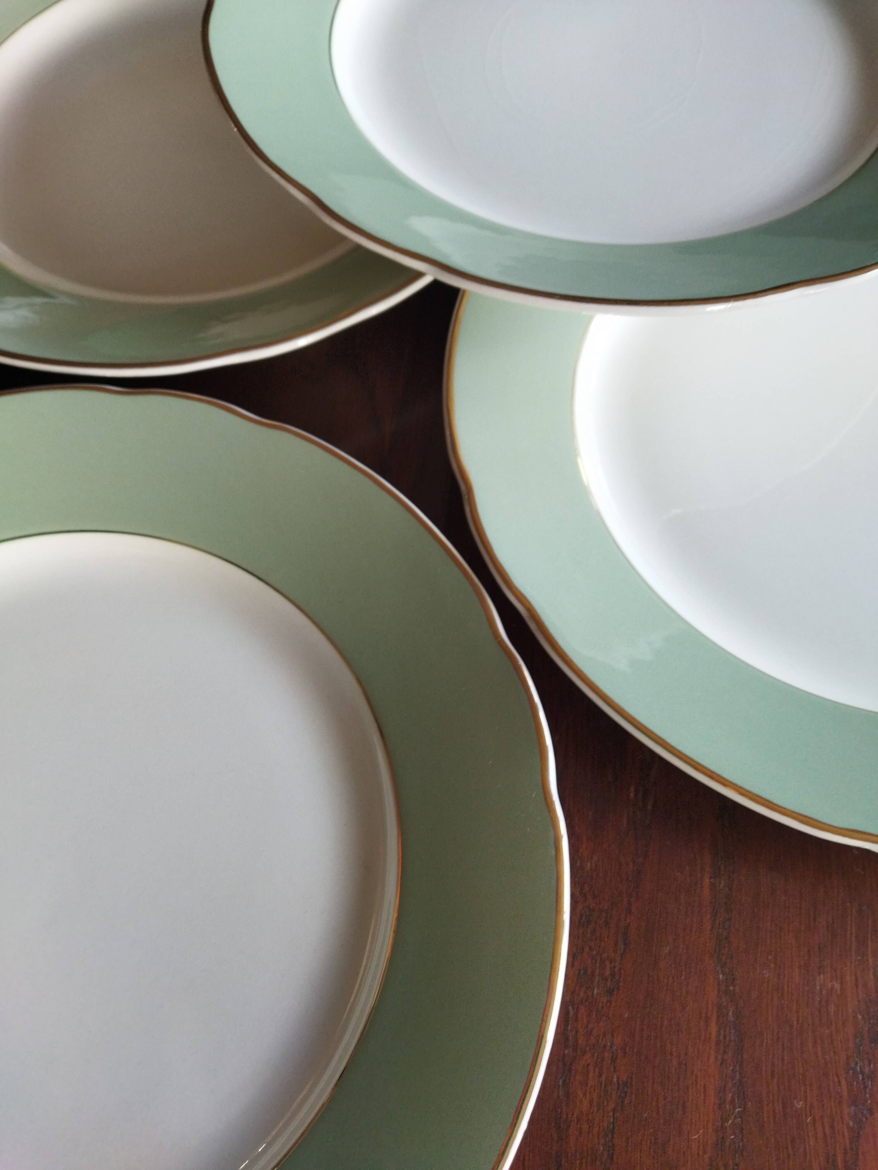 6 flat plates Villeroy & Boch Mettlach celadon green and vintage gold 1960s