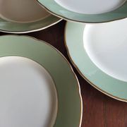 6 flat plates Villeroy & Boch Mettlach celadon green and vintage gold 1960s