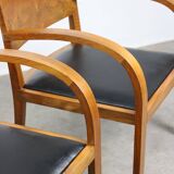 Italian Art Deco Lounge Chairs in Wood & Black Leatherette, set of 2