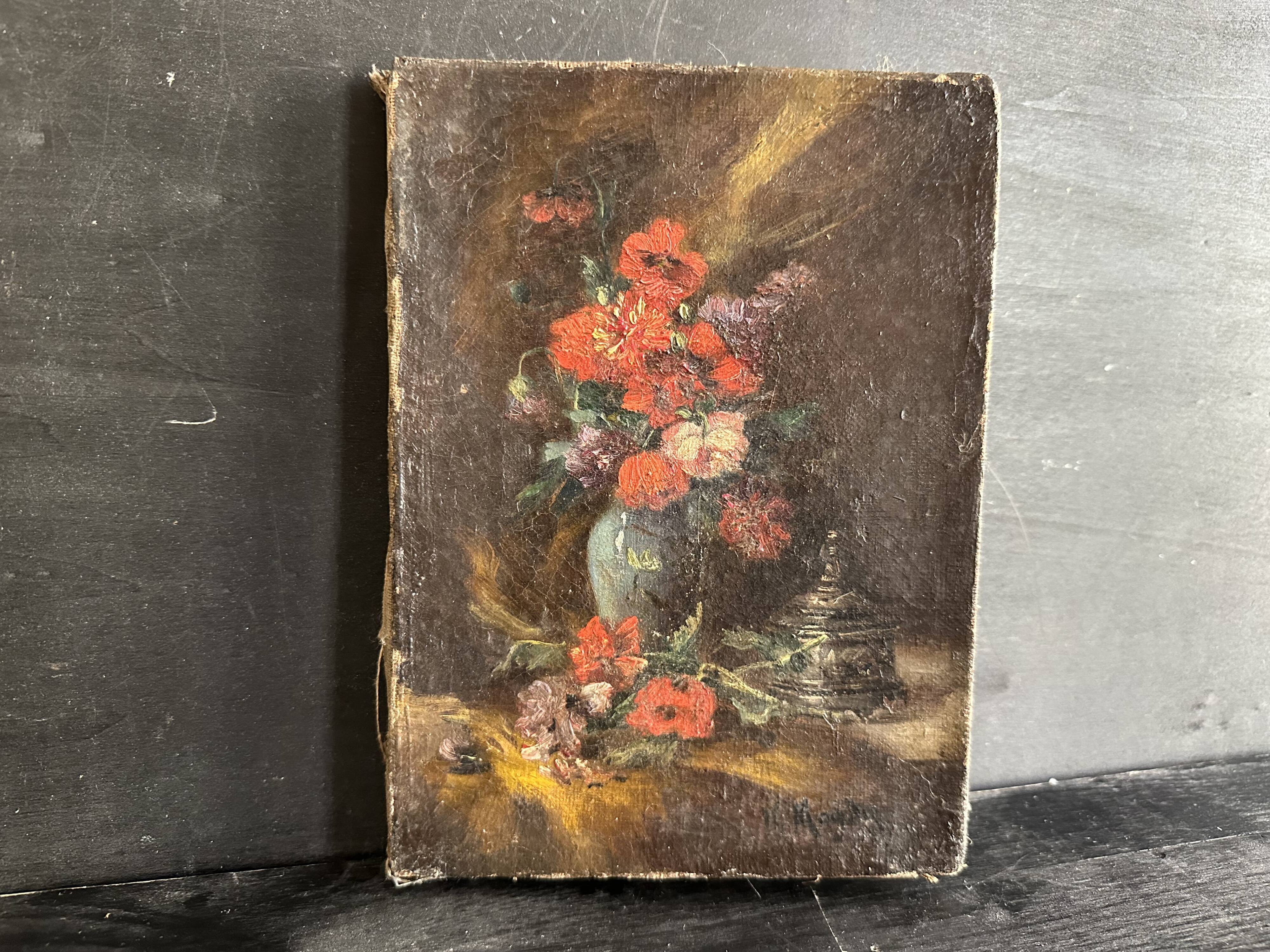 Miniature still life, oil painting signed from the 19th century, French school.