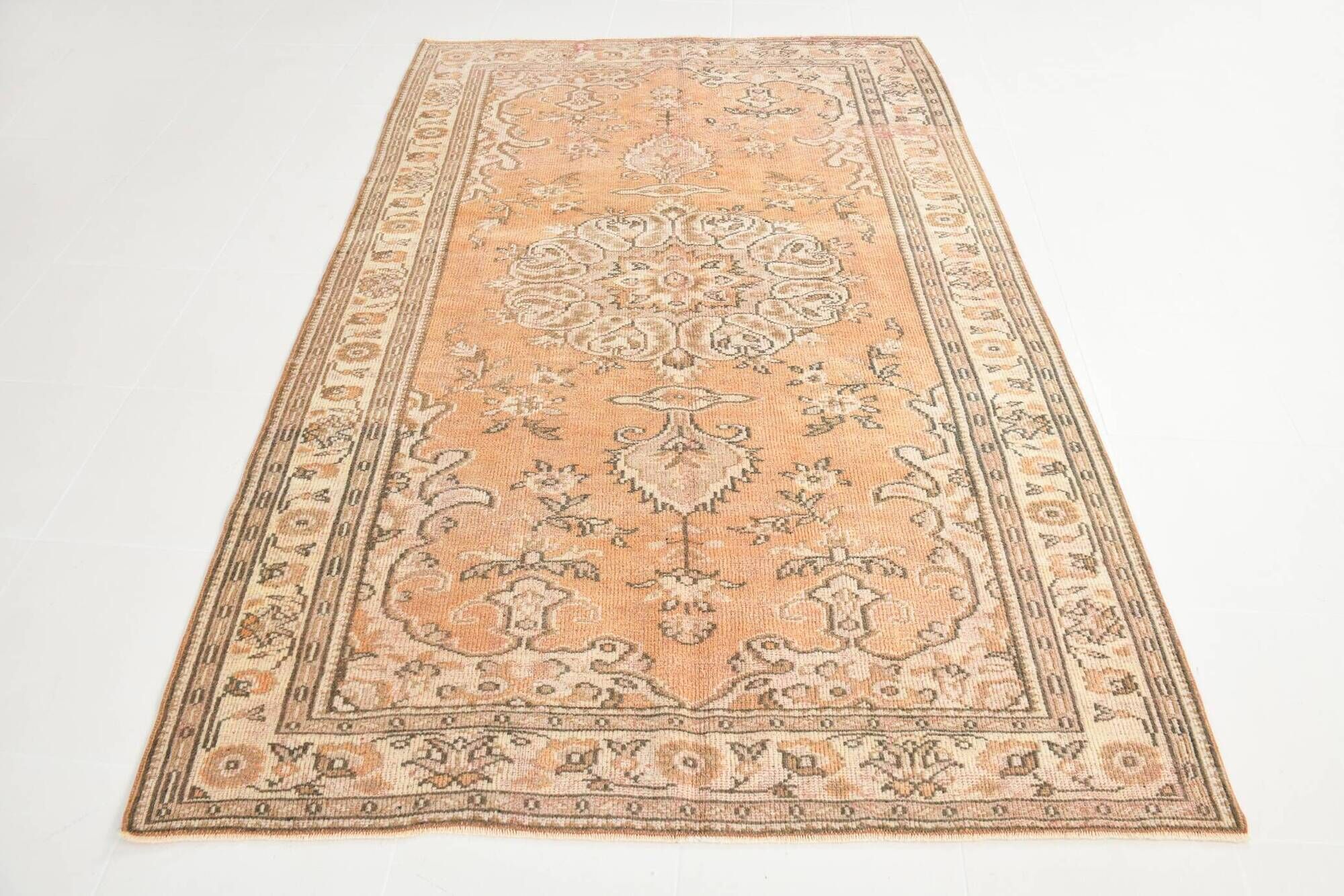 Tapis Oushak Vintage, Laine Fait Main, Beige et Pêche, 168x257 Cm