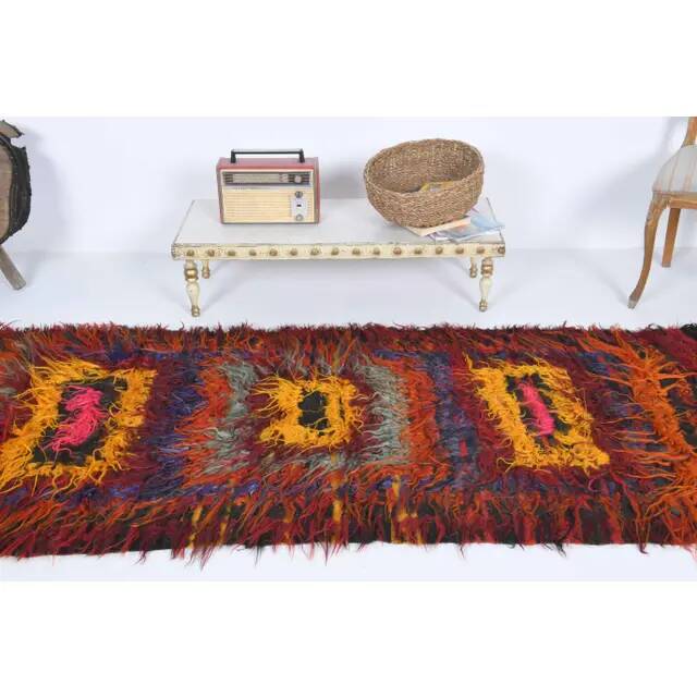 Vintage Turkish Hand-Knotted Wool Cotton Red Kilim Runner Rug 100x248