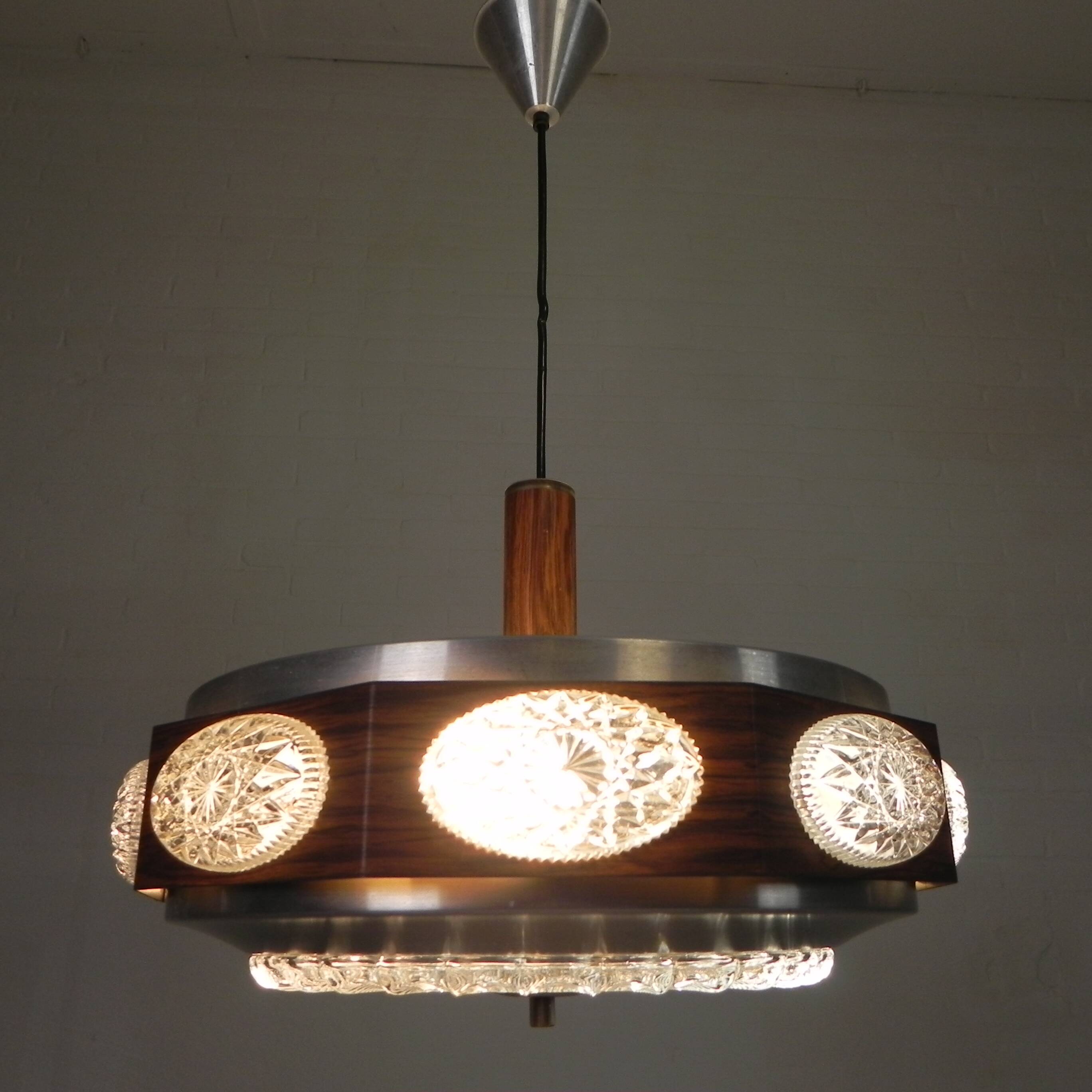 Vintage Lakro pendant light with 9 oval glass panels and 1 round glass panel, 1970s