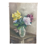 Oil on canvas bouquet - saint-hilaire-des-loges robert gougnard xxth