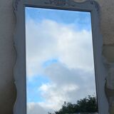 Antique Louis XV style mirror in solid oak with grey patina, 131cm.