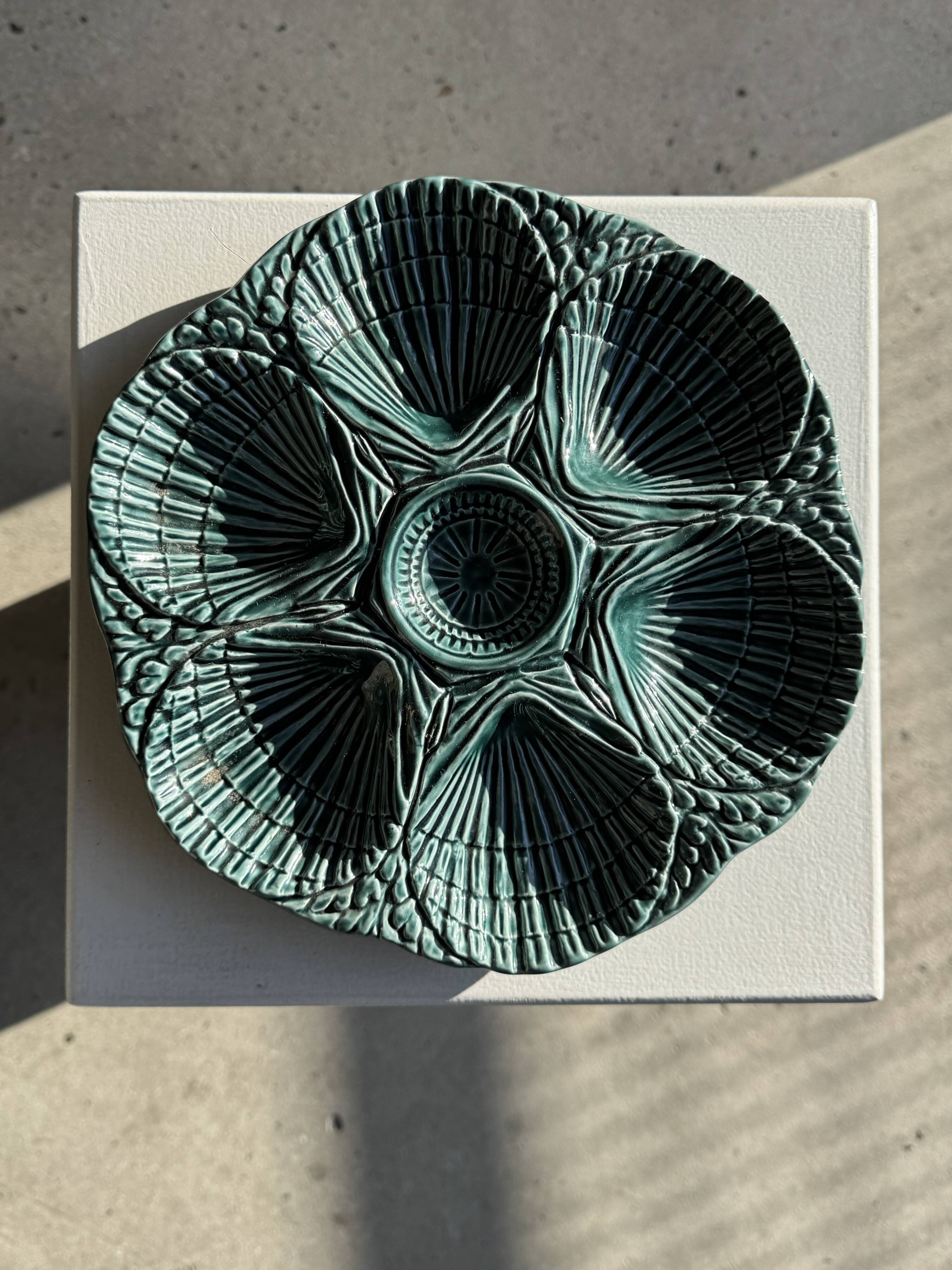 Plat à compartiment coquillages turquoise D28