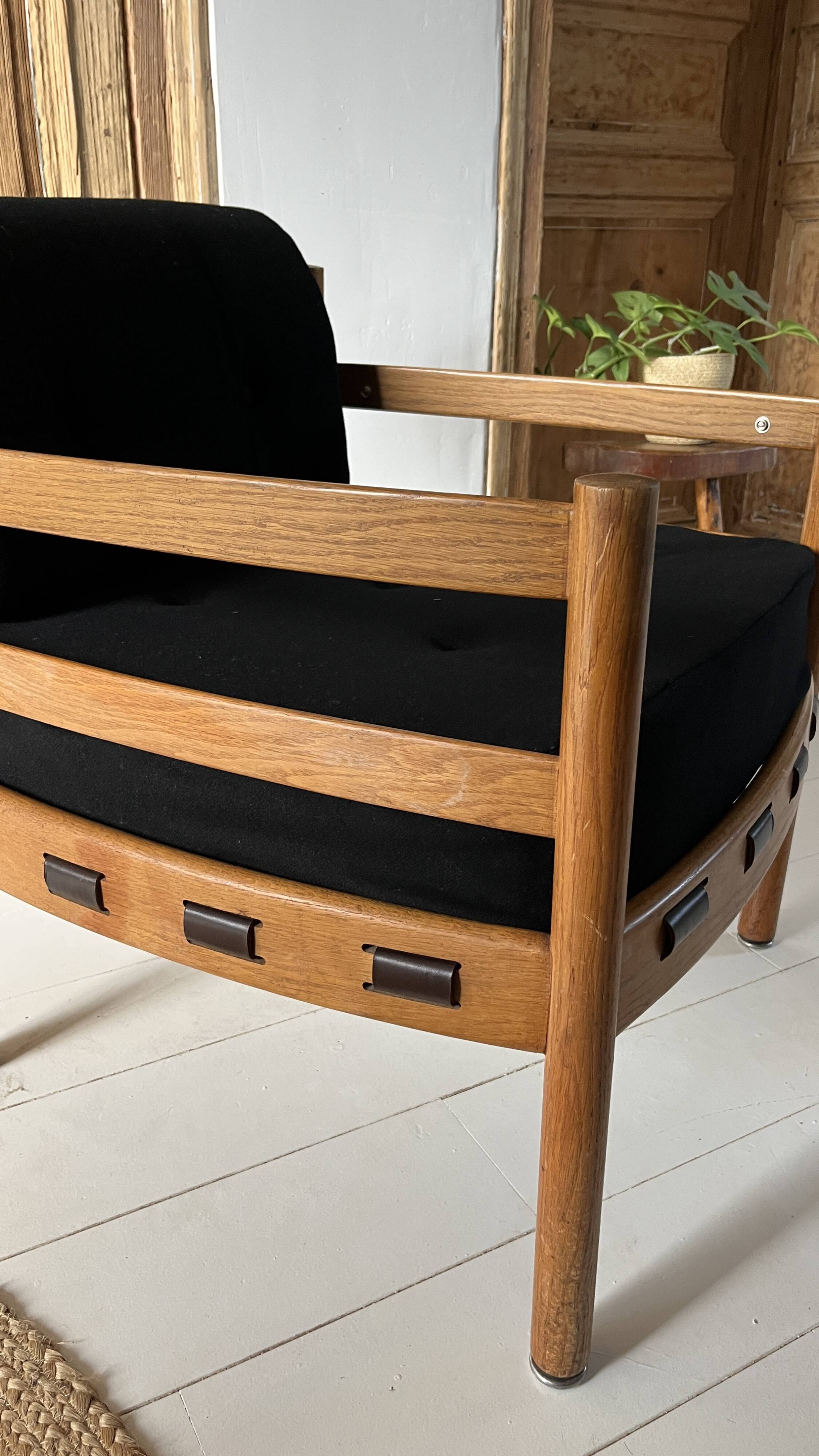 Scandinavian lounge chair COJA in wood and leather, 1960s