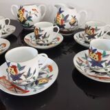 Set of 6 porcelain cups, 6 saucers, teapot and milk jug