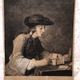Engraving 1924 le chateau de cartes after chardin, signed berengier pencil, litho etching burin
