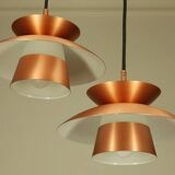 2 Danish pendant lights in copper and glass