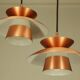 2 Danish pendant lights in copper and glass