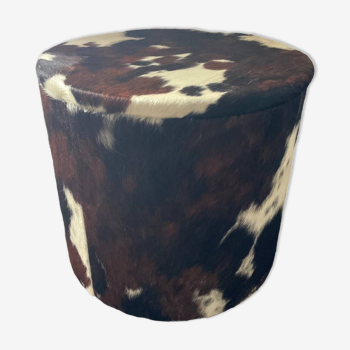 Cowhide chest pouf from the 70s