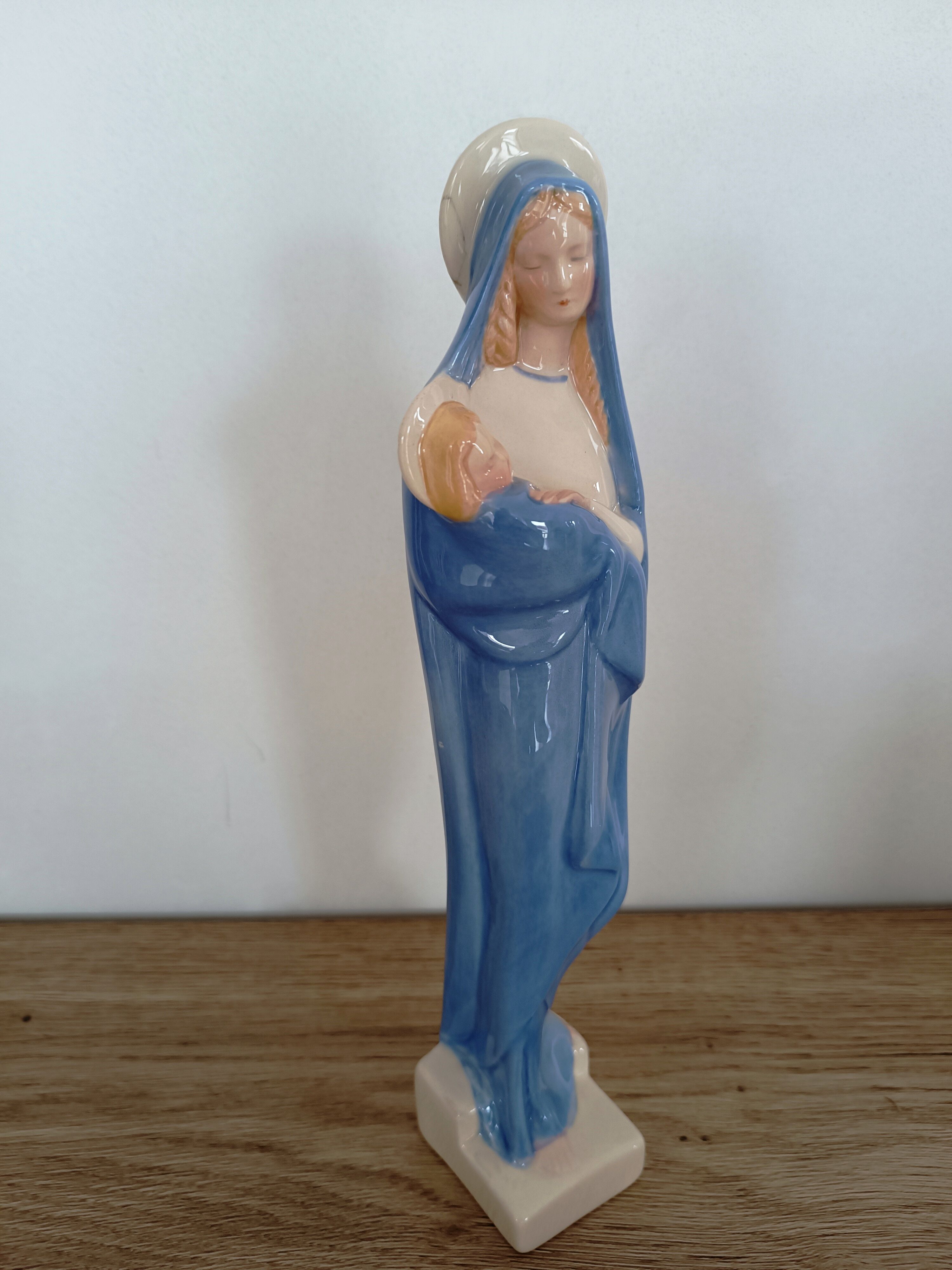 Virgin statue Faience Desvres Fourmaintraux H 28 cm