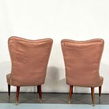 Italian vintage pair of pink club armchairs