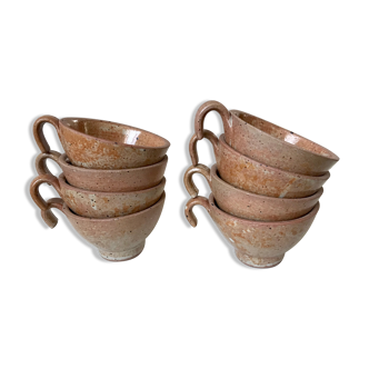 Set of 8 cups in vintage 70s stoneware