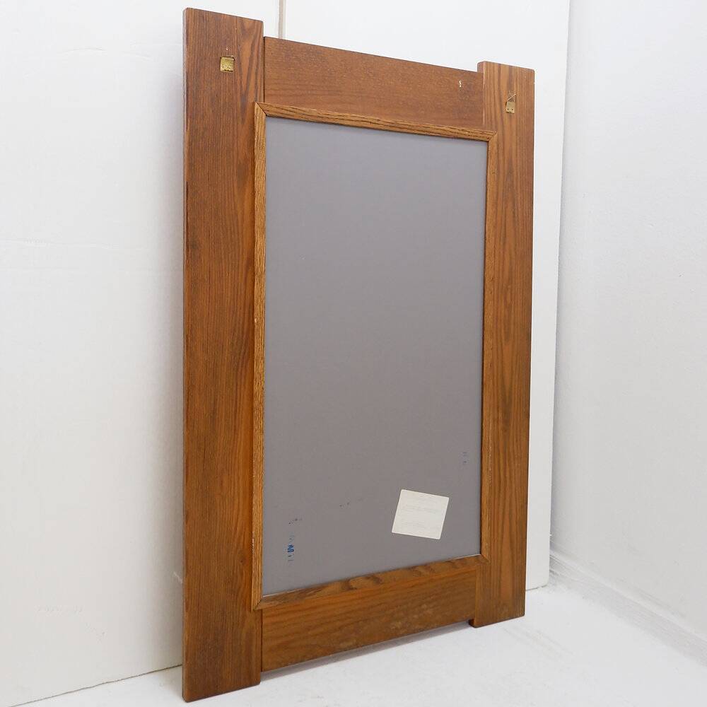 Brutalist wall mirror with a solid wood frame - 1960s