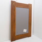 Brutalist wall mirror with a solid wood frame - 1960s