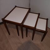 3 vintage Scandinavian white laminated teak nesting tables 1960 1970