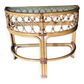 Console demi lune rotin bambou vintage