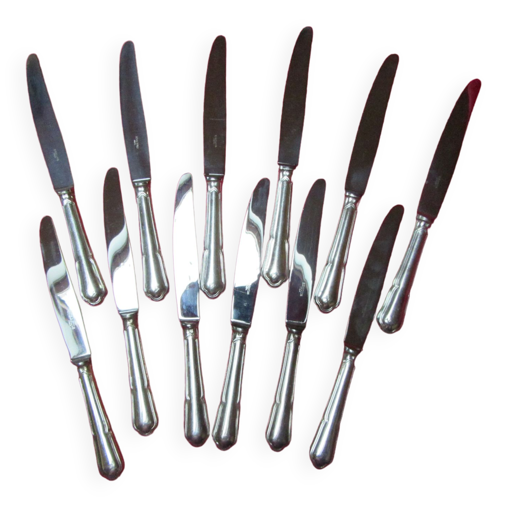 12 knives ercuis metal argente model contours victoria