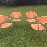 Leather and metal armchairs